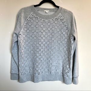 GAP Eyelet Front Gray Soft Crew Neck Sweatshirt